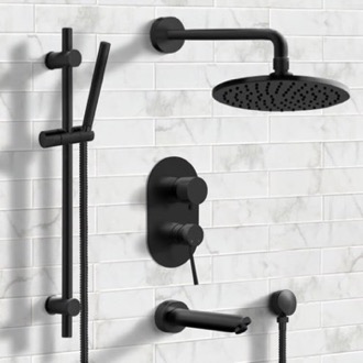 Tub and Shower Faucet Matte Black Tub and Shower Faucet Set with Handheld, Rain Shower Head Remer TSR33
